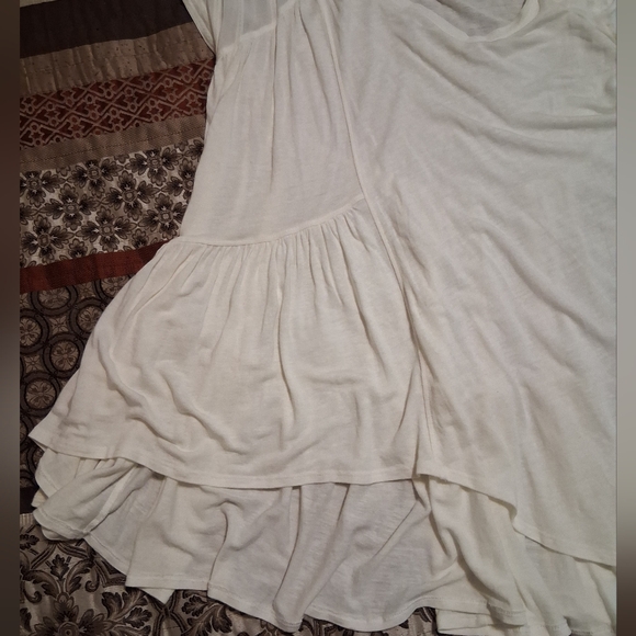 Free People Layered Shirt Linen Blend Neutral Short Sleeve Babydoll Ivory SzS - Picture 7 of 14